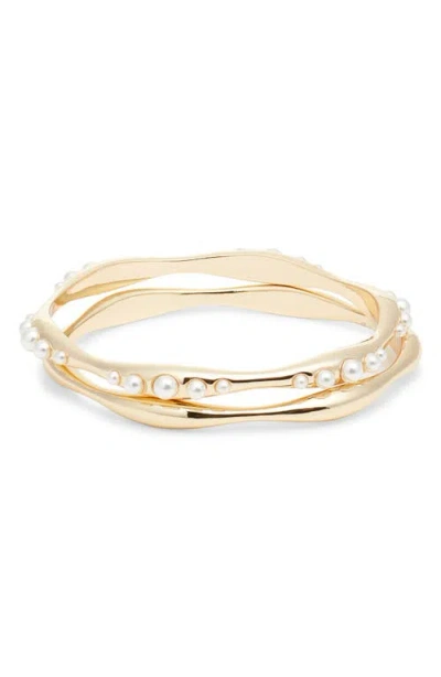 Nordstrom Set Of 2 Faux Pearl Bangles In Gold