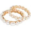 Nordstrom Set Of 2 Faux Pearl Stretch Bracelets In Gold