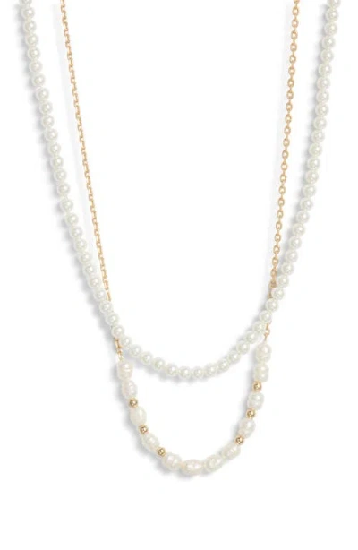 Nordstrom Set Of 2 Freshwater Pearl Necklaces In Gold