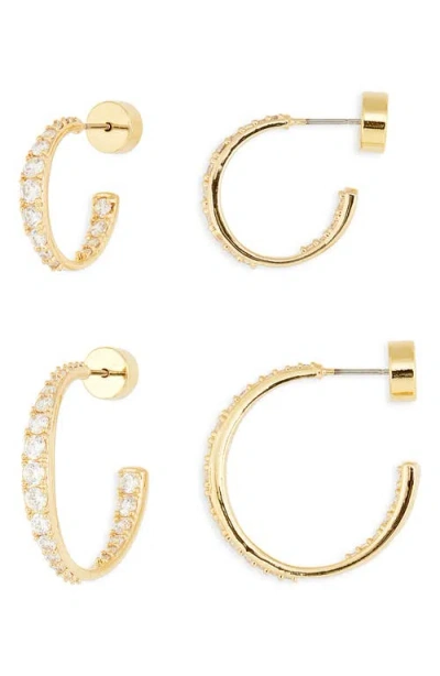 Nordstrom Set Of 2 Graduated Cubic Zirconia Hoop Earrings In Gold