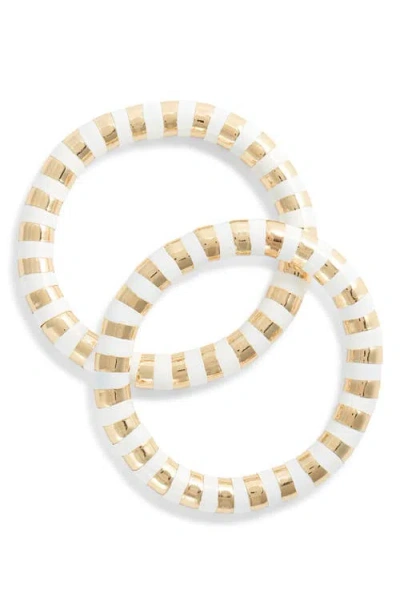 Nordstrom Set Of 2 Mixed Bead Stretch Bracelets In White- Gold
