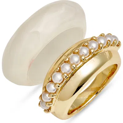 Nordstrom Set Of 2 Resin & Faux Pearl Rings In Gold