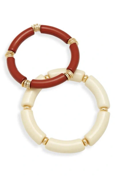 Nordstrom Set Of 2 Resin Tube Stretch Bracelets In Rust- Beige- Gold