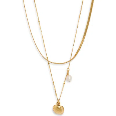 Nordstrom Set Of 2 Shell & Freshwater Pearl Necklaces In Red