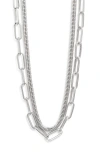 Nordstrom Set Of 2 Snake Chain & Paper Clip Link Necklaces In Silver