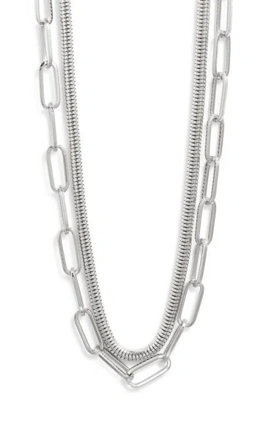 Nordstrom Set Of 2 Snake Chain & Paper Clip Link Necklaces In Silver