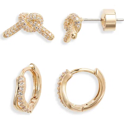 Nordstrom Set Of 2 Stud & Huggie Hoop Earrings In Gold