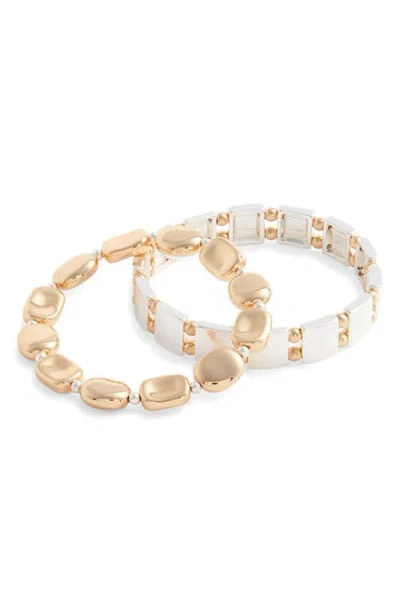 Nordstrom Set Of 2 Two-tone Beaded Stretch Bracelets In Gold