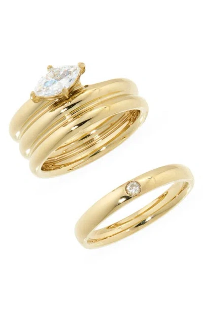 Nordstrom Set Of 2 Waterproof Cubic Zirconia Stackable Rings In Gold