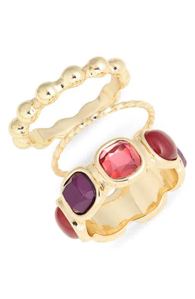 Nordstrom Set Of 3 Cabochon Stacking Rings In Gold