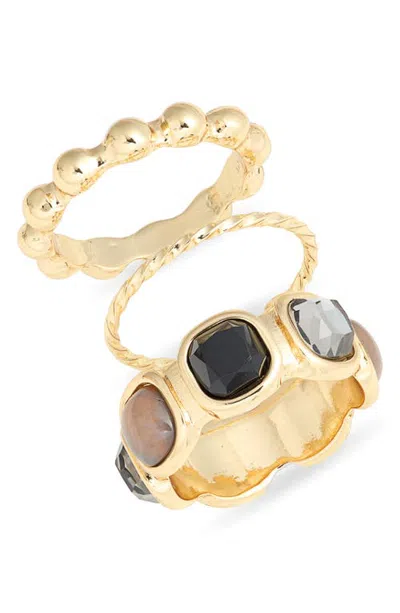 Nordstrom Set Of 3 Cabochon Stacking Rings In Gold