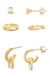 Nordstrom Set Of 3 Cubic Zirconia Ear Cuffs, Stud & Drop Huggie Hoop Earrings In Clear- Gold