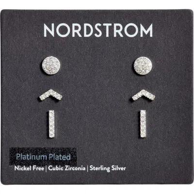 Nordstrom Set Of 3 Cubic Zirconia Geometric Stud Earrings In Metallic