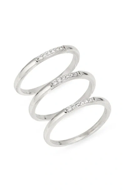 Nordstrom Set Of 3 Cubic Zirconia Stack Rings In Metallic