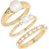 Nordstrom Set Of 3 Demi Fine Freshwater Pearl & Cubic Zirconis Rings