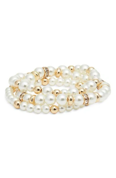 Nordstrom Set Of 3 Faux Pearl Stretch Bracelets In Gold
