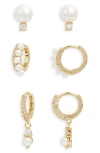Nordstrom Set Of 3 Freshwater Pearl & Cubic Zirconia Stud & Hoop Earrings