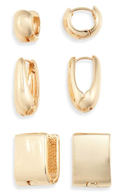 Nordstrom Set Of 3 Geometric Hoop Earrings In Gold