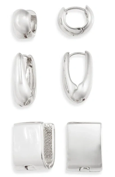 Nordstrom Set Of 3 Geometric Hoop Earrings In Metallic
