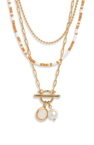 Nordstrom Set Of 3 Imitation Pearl And Bead Necklaces In Gold
