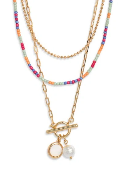 Nordstrom Set Of 3 Imitation Pearl And Bead Necklaces In Gray