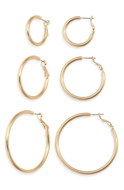 Nordstrom Set Of 3 Medium Essential Hoop Earrings In Gold