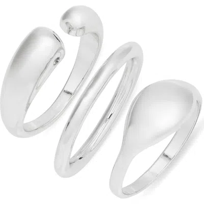 Nordstrom Set Of 3 Organic Teardrop Band Rings In White