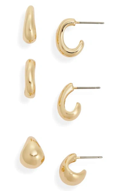 Nordstrom Set Of 3 Puffed Huggie Hoop Earrings In Gold