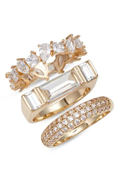 Nordstrom Set Of 3 Rings In Clear- Gold