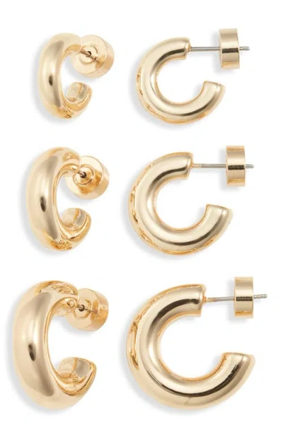 Nordstrom Set Of 3 Small Polished Tube Hoop Earrings In Gold