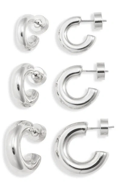 Nordstrom Set Of 3 Small Polished Tube Hoop Earrings In Pink