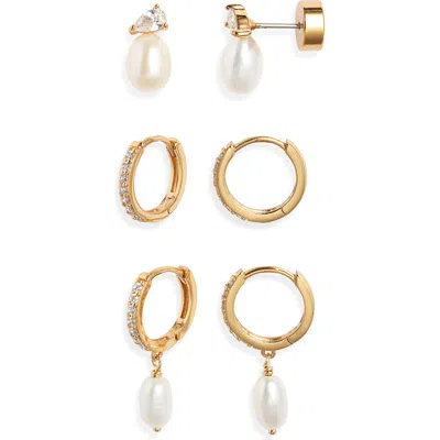 Nordstrom Set Of 3 Stud And Hoop Earrings In Gold