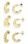 Nordstrom Set Of 3 Textured Hoop Earrings In Gold