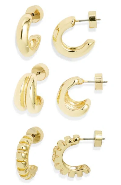 Nordstrom Set Of 3 Textured Hoop Earrings In Gold