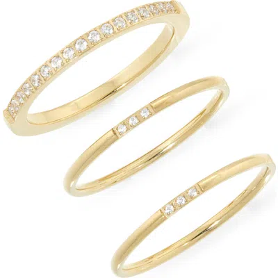 Nordstrom Set Of 3 Waterproof Cubic Zirconia Skinny Band Rings In Clear- Gold