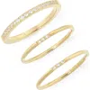 Nordstrom Set Of 3 Waterproof Cubic Zirconia Skinny Band Rings In Gold