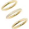 Nordstrom Set Of 3 Waterproof Cubic Zirconia Stackable Rings In Gold
