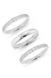 Nordstrom Set Of 3 Waterproof Cubic Zirconia Stackable Rings In Silver