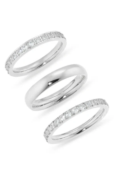 Nordstrom Set Of 3 Waterproof Cubic Zirconia Stackable Rings In Silver