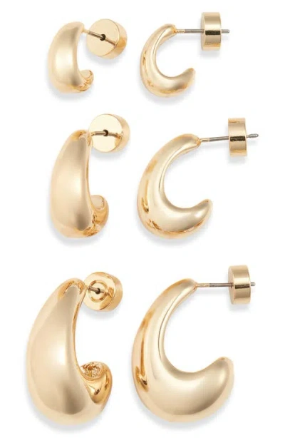 Nordstrom Set Of 3 Wide J-hoop Earrings In Gold