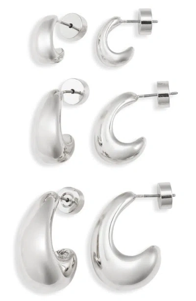 Nordstrom Set Of 3 Wide J-hoop Earrings In Purple