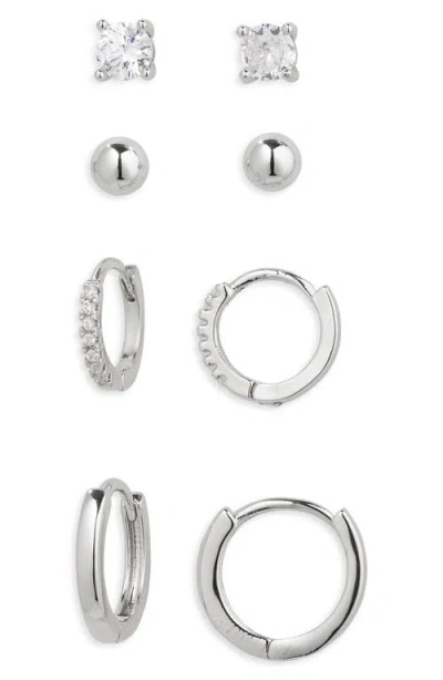 Nordstrom Set Of 4 Demi Fine Essentials Stud & Hugging Hoop Earrings In Silver