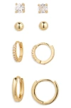 Nordstrom Set Of 4 Demi Fine Essentials Stud & Hugging Hoop Earrings In Gold