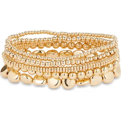 Nordstrom Set Of 5 Beaded Stretch Bracelets In Gold