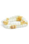 Nordstrom Set Of Two Beaded Stretch Bracelets In White- Gold