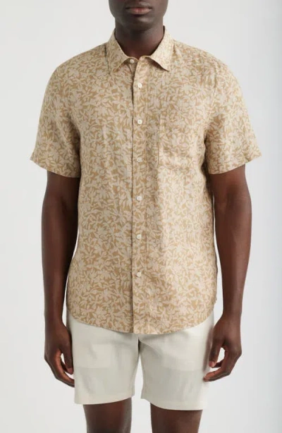 Nordstrom Shadows Short Sleeve Linen Button Front Shirt In Brown