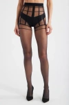 Nordstrom Sheer Corset Stripe Tights In Black