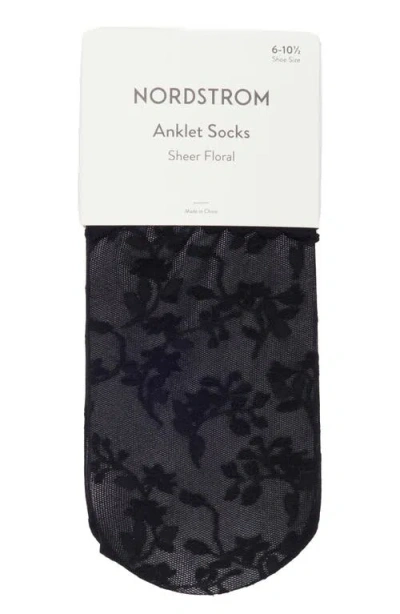 Nordstrom Sheer Lace Ankle Socks In Gray