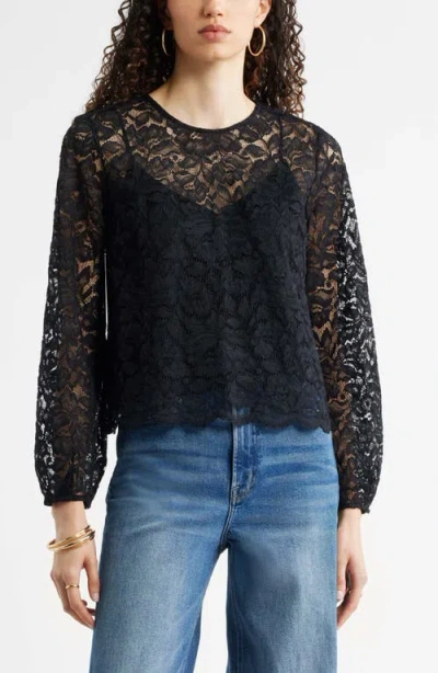Nordstrom Sheer Lace Top In Black