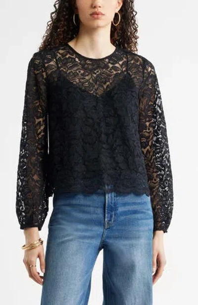 Nordstrom Sheer Lace Top In Black